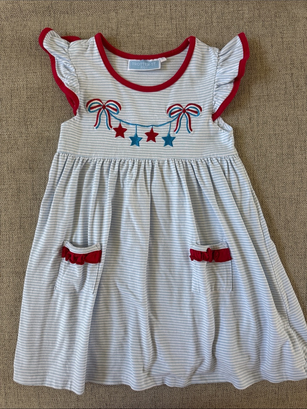 5T Trotter St Girls' White & Red Striped Star Bow Dress